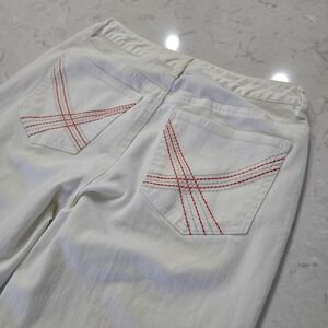 Talbots Petites White Straight Leg Jeans Red Pocket Embroidery Womens 4P Stretch